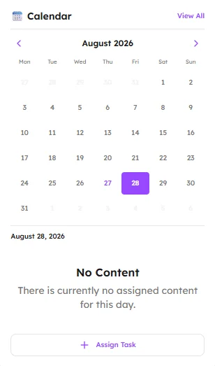 The calendar on a profile’s Info tab, with an Assign Task button