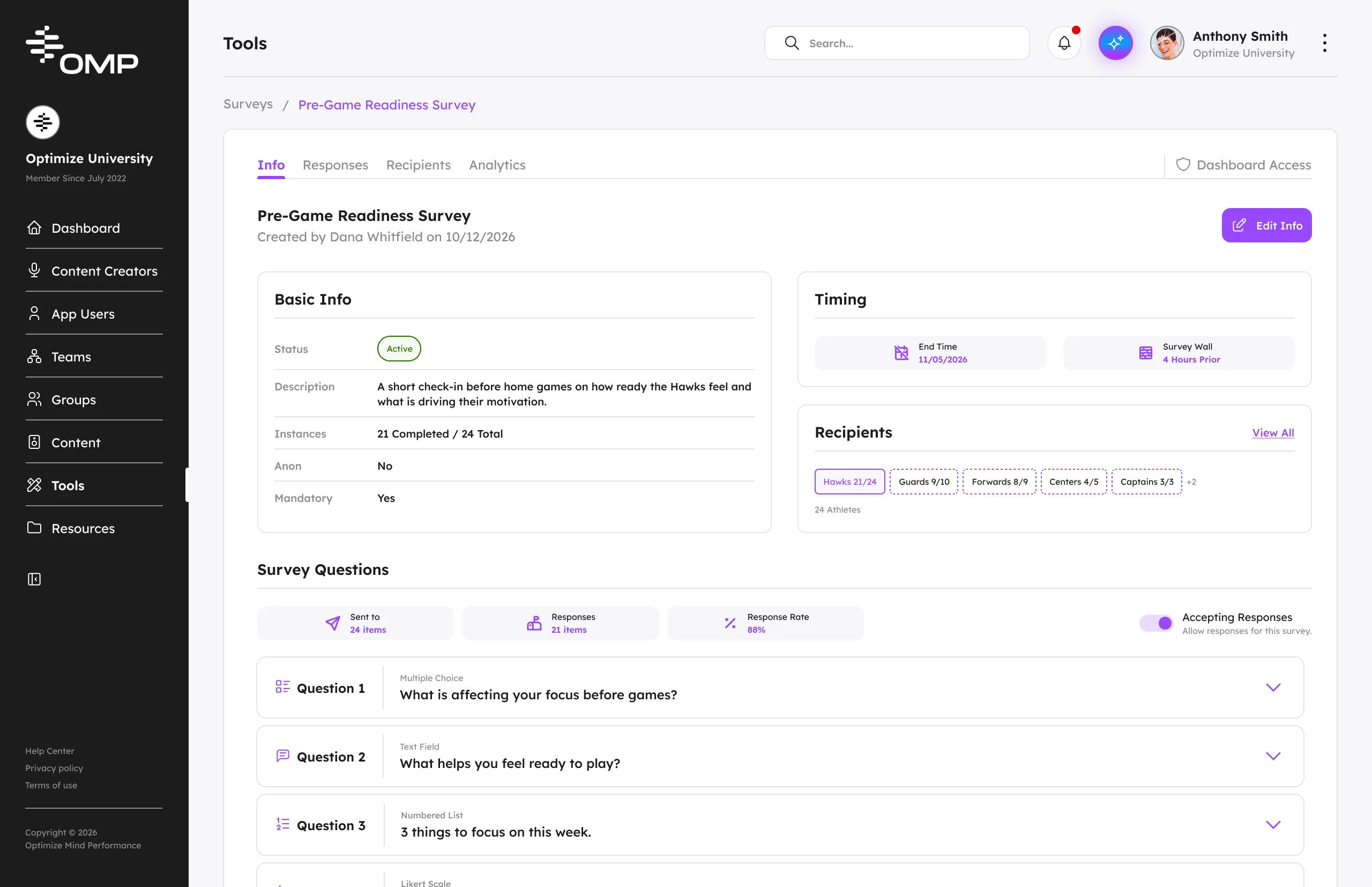 The OMP dashboard surveys